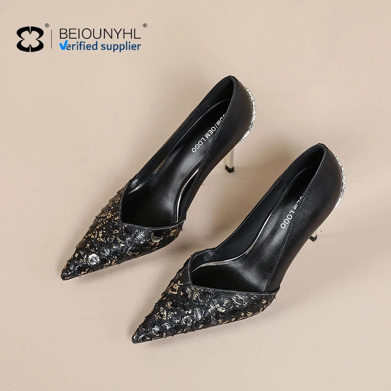 2024 Women Plus Size Genuine Leather Snake Handmade Metal Thin High Heels Stiletto Shoes Party Wedding Evening Dress Pump Shoes