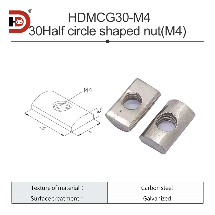 Aluminum Profile Fastening Accessories, Semi-circular Nut, M6 M8 High Hardness bar Nut for Aluminum Profile Rear Installation factory