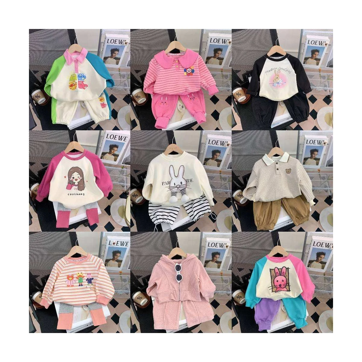 Wholesale Supplier Cotton Lovely 0-8 Ages Cartoon Long Sleeve Infant Top Pants 2-piece Outfits Unisex Baby Suit Spring Autumn