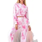 Pink Hoodie For Promotional Fashion Premium Pink Tie Dye Sweatpants Hoodie Tracksuit Set For Women