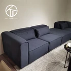 Gray Corner Fabric SofaEuropean Style Wood Legs Upholstery Reclinable 3 Seater Modern Gray Living Room Sofa