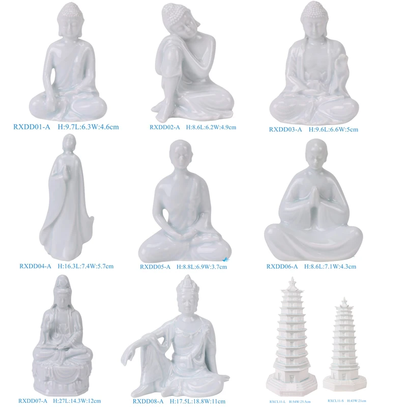 RXDD Series Green Glaze Ceramic Buddha Different Postures Religion Products