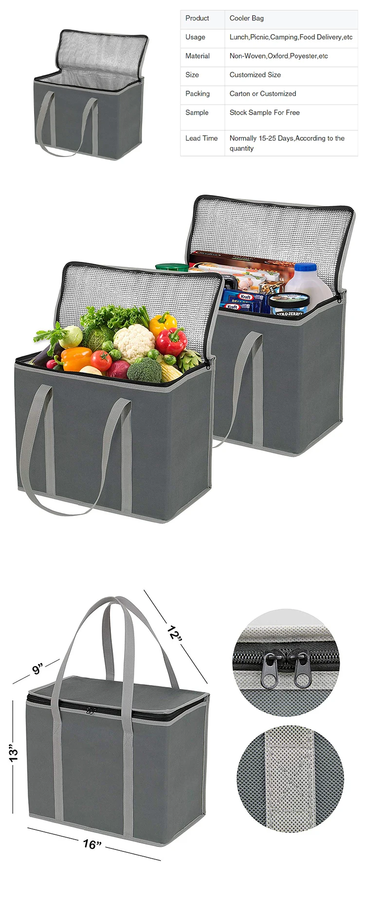 Wholesale Custom Printed Thermal Insulated Aluminum Cooler Bag Reusable Non-Woven Waterproof Food Delivery Bags Keeps Cold Iced supplier