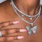 Pendant Hesiod Hip Hop Jewelry Women Crystal Tenis Pendant Butterfly Charms Necklace