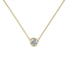 Dainty Necklace Bezel Set Round Diamond Necklace Dainty Real 14K Yellow Gold Women Pendant Necklace Jewelry