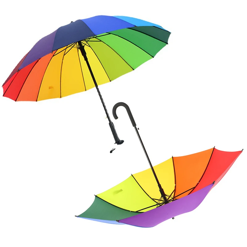 DD2269  Business Double Bone Paraguas 8/16K Candy Color Windproof Umbrella Rainy Sunny Advertising Rainbow Straight Umbrellas