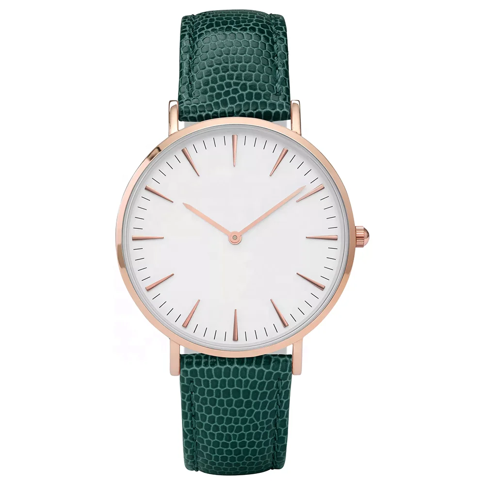 High Quality Lizard Leather Band Stainless Steel Case Custom Made Minimalist Ladies Wrist Watch