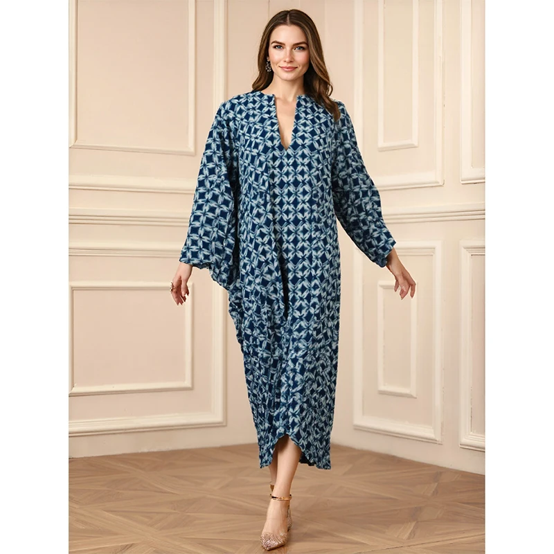 Ramadan Eid Islamic Abaya Dress for Women Long Sleeve Printed Prayer Robe Modest Muslim Wear Hijab Long Dress supplier