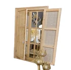 Mirror Door Rattan Wall Mirror With 2 Door