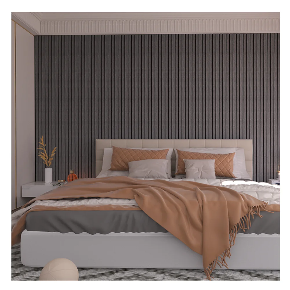 Custom Design Sound Absorbing Wooden Slatted Wall Slat Wood Basic Black Acoustic Panels For Bedroom