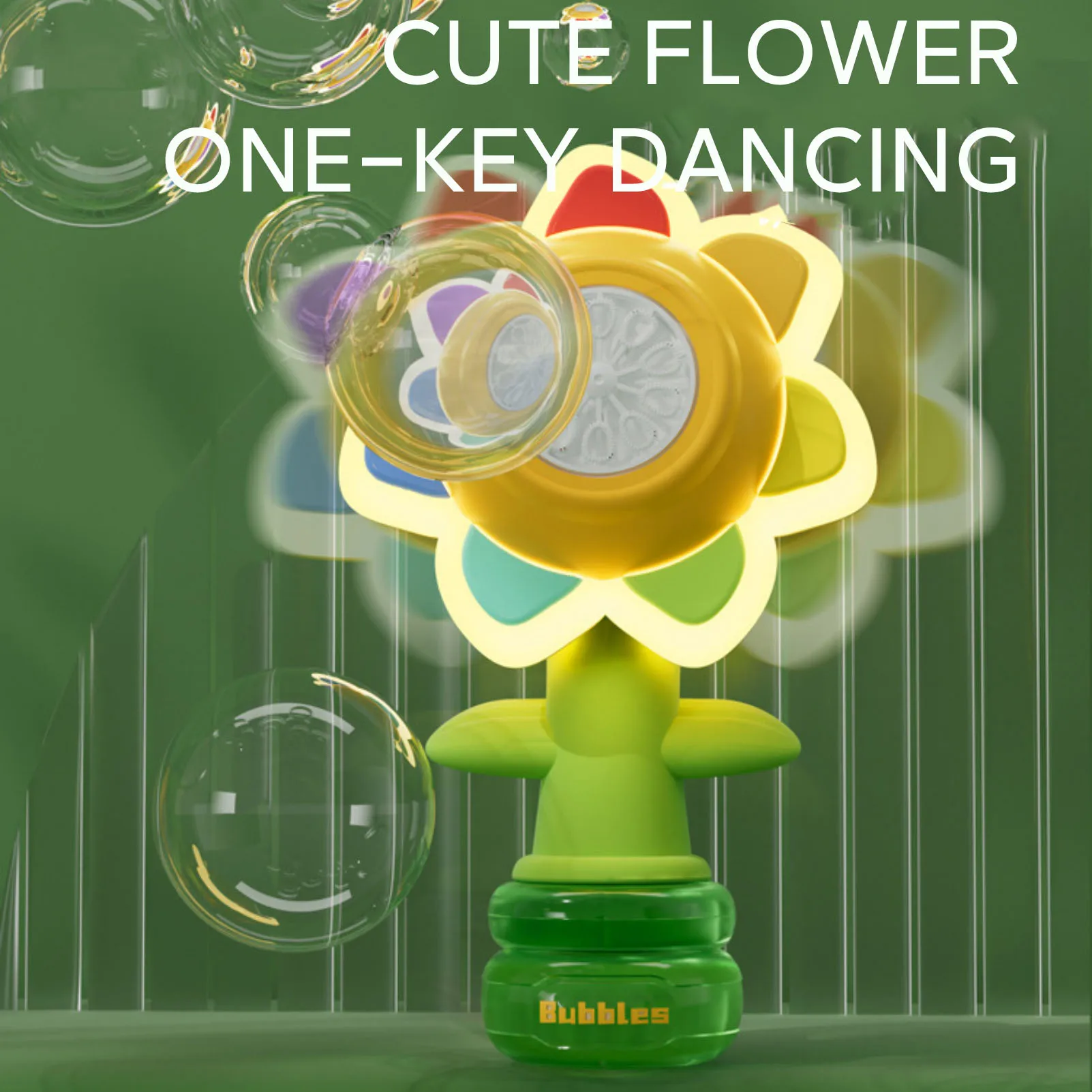 New Head Shaking Seven Flower Bubble Machine Electric Power Dancing Bubble Maker Sunflower Bubble Lamp Toy