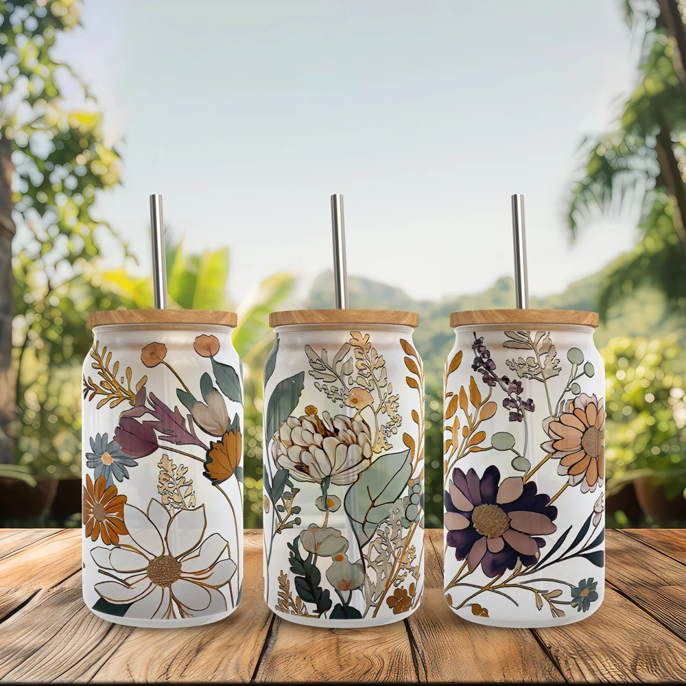 16oz Clear Frosted Sublimation Blanks Glass Mason Jar Beer Can Glass Cup With Bamboo Lid