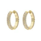 Copper Earring Europe And America Colorful Rhinestone 14K Gold Plated Copper Paved Zircon Hoop Earring Rainbow