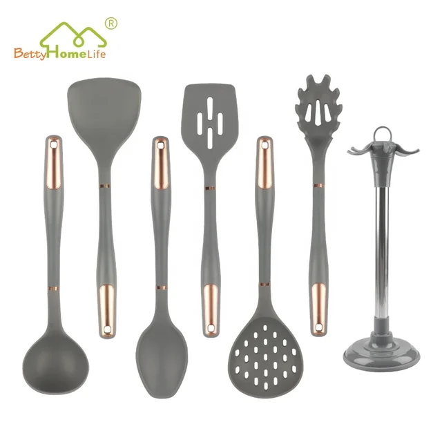 6PCS Soft Grip Handle BPA Free Silicone Kitchen Utensils Set Nonstick Cookware with Holder