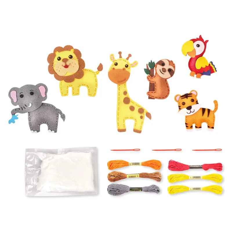 6pcs children felts crafts accessories plush wild animals sewing diy toy kit