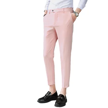 High quality trouser new design business suits pant pink color for young men China manufacture polyester