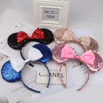 Factory Directly Selling Mickey Ear Hairbands With Crown Sequins Material Kids Hair Accessories Festival Headbands