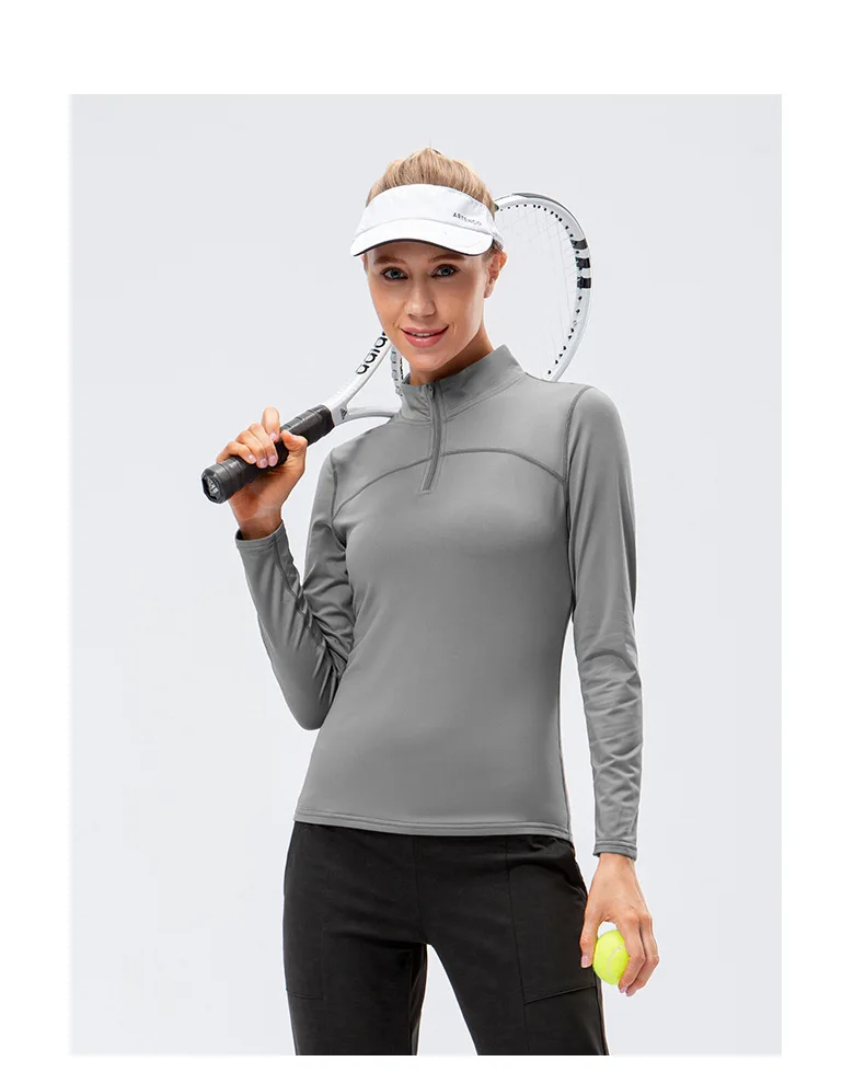 product womens winter a135 sexy zipper gym fitness shirt long sleeve yoga top solid quick dry breathable sports top-3