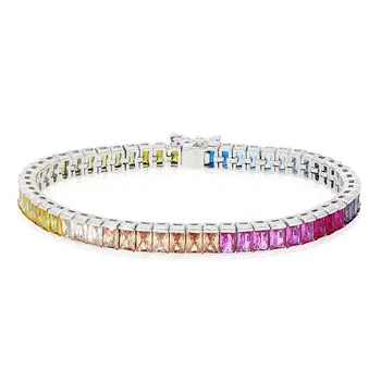 Jewelry Multi Color Gemstone cz Tennis Rainbow Bracelet Real 925 Sterling Silver
