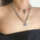 Lock Chain Lock Men Chain Necklace Women Men Punk Chunky Gold Layered Pendant Key Lock Necklace Chain