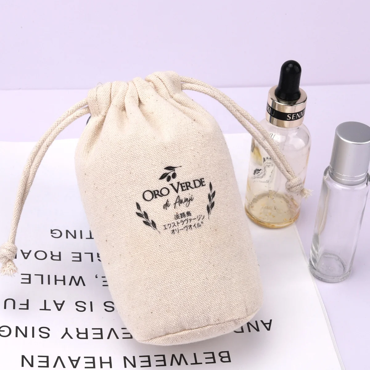 Recyclable Customized Round Bottom Canvas Gift Candle Packing Dust Bag Natural Cotton Drawstring pouch For Candle