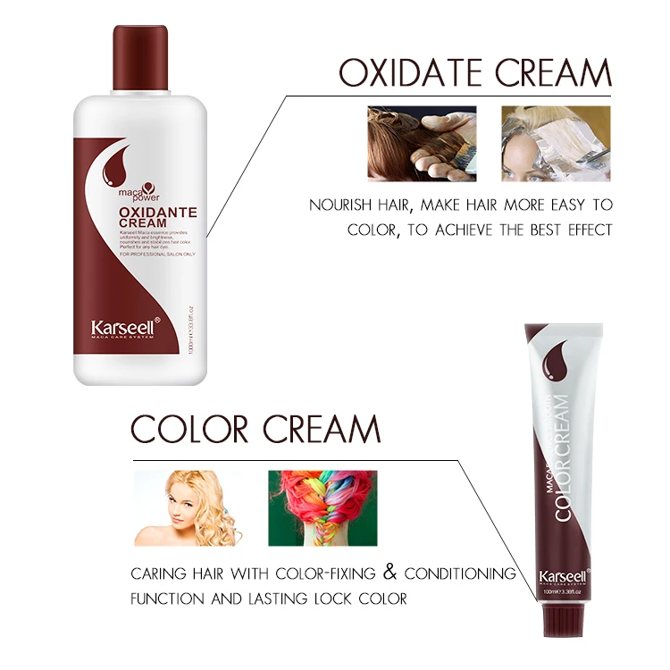 OEM/ODM/OBM Karseell Maca Color Hair Dye Cream Oxidant Cream as Hair Dye Treatment Set PET Flower Acceptable 5000 Wholesale