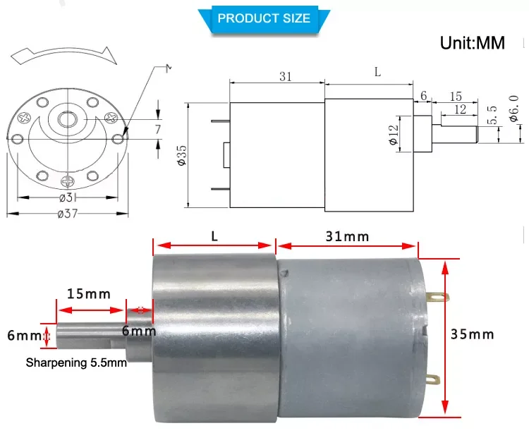 Bringsmart Jgb37 3530 12v Dc Gear Motor 37mm Metal Gear Reduction Motor