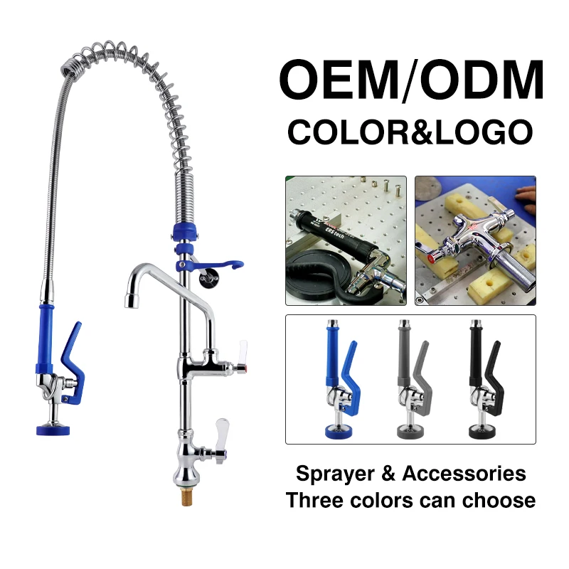 Short Type Dual Handle Commercial Tap Cheap Industrial Pre-Rinse Deck Mounted Faucet for Kitchen Use in Hotels Restaurants manufacture