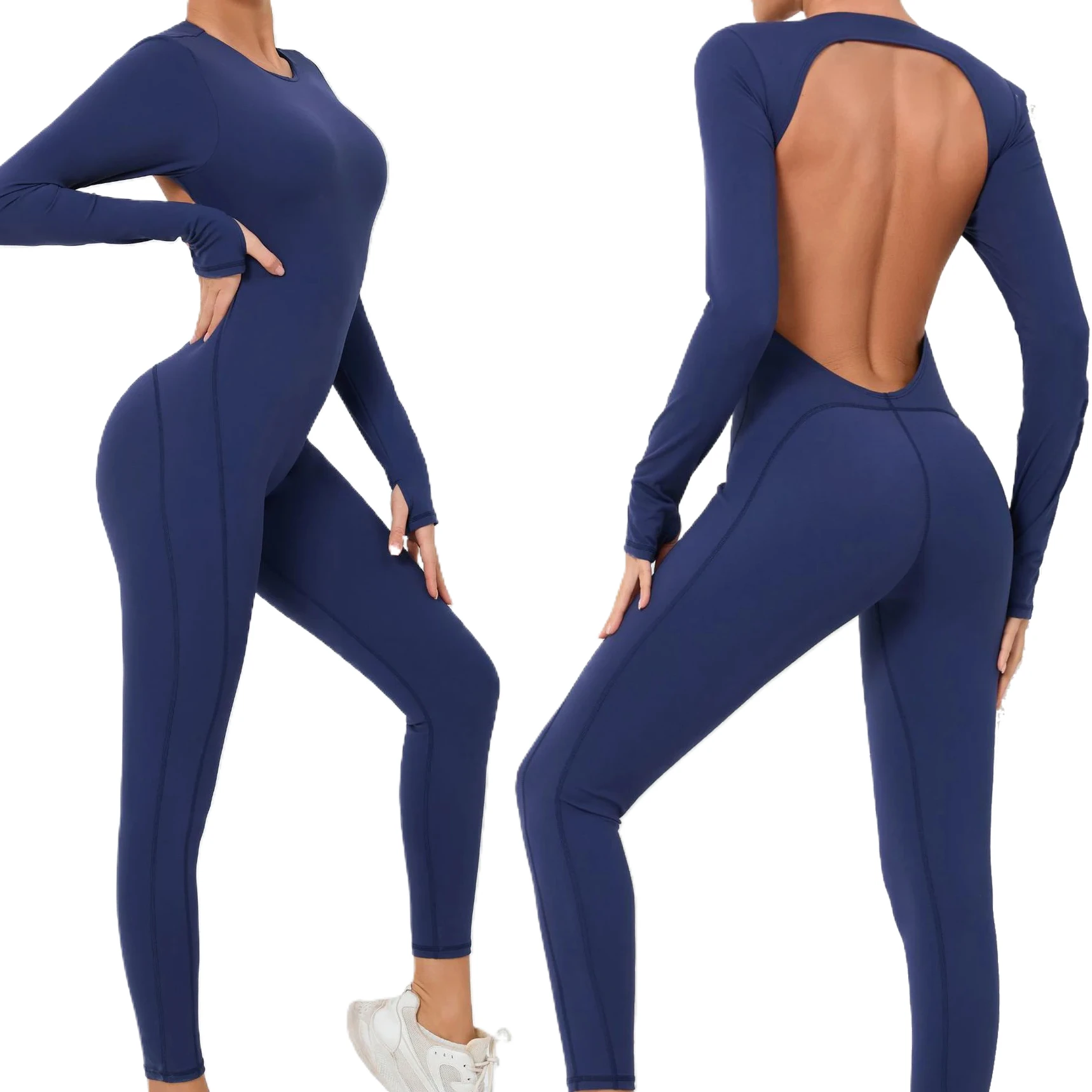 2024 Hot Sale Women Onesie Sexy Hollow Back Long Sleeves Leggings Nude Feeling Quick Drying Breathable Bodysuit Yoga Jumpsuits