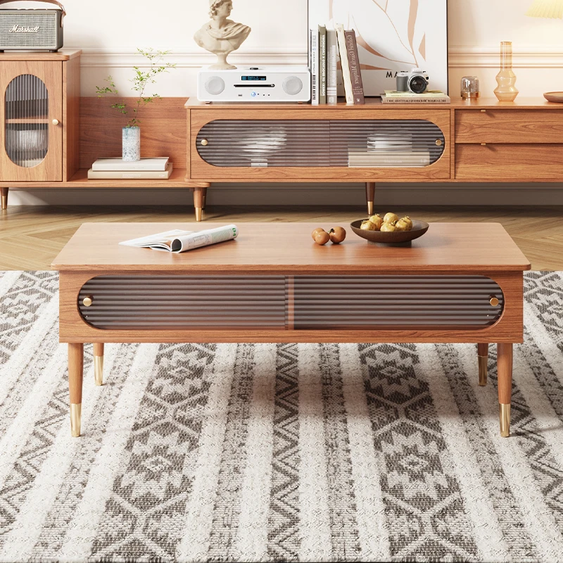 Simple design rectangular wooden storage modern living room center coffee table
