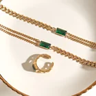 Fashion Cz 2021 New Fashion Green CZ Stone Cuban Chain Stainless Steel Necklace