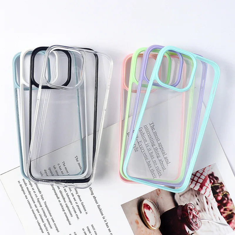 Candy Color Bumper Transparent Clear Plastic Acrylic Back Cover Wholesale Mobile Phone Case for iPhone 15 14 13 12 11