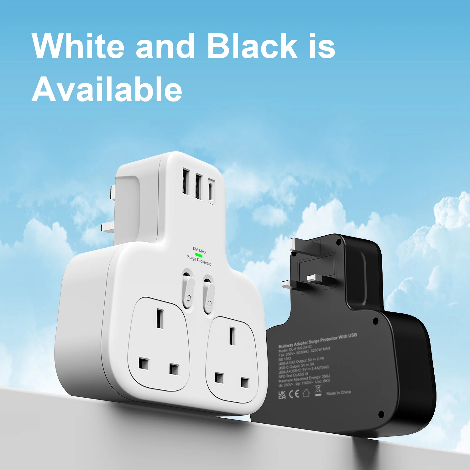 Double Plug Adaptor With Usb C Way Plugs Extension Multi Sockets Wall