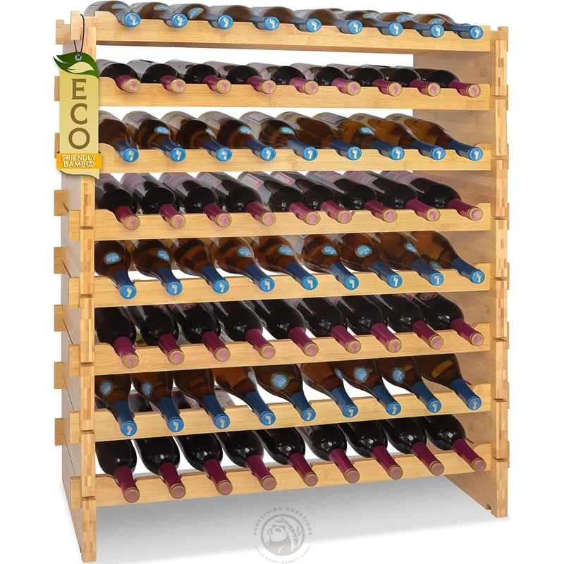 8-Tier Large Floor Freestanding Stackable Solid Wood Wine Glass Holder Display Shelves Bamboo Wooden Wine Rack for Bottle