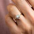 Silver Opal Opalsilver Opal Ring Women Silver 14K Yellow Gold Snowflake Engagement Ring With Opal CZ
