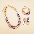 Chunky Jewelry Set Simple Acrylic Chain Necklace Oval Chunky Bracelet Color Earrings Acrylic Jewelry Set