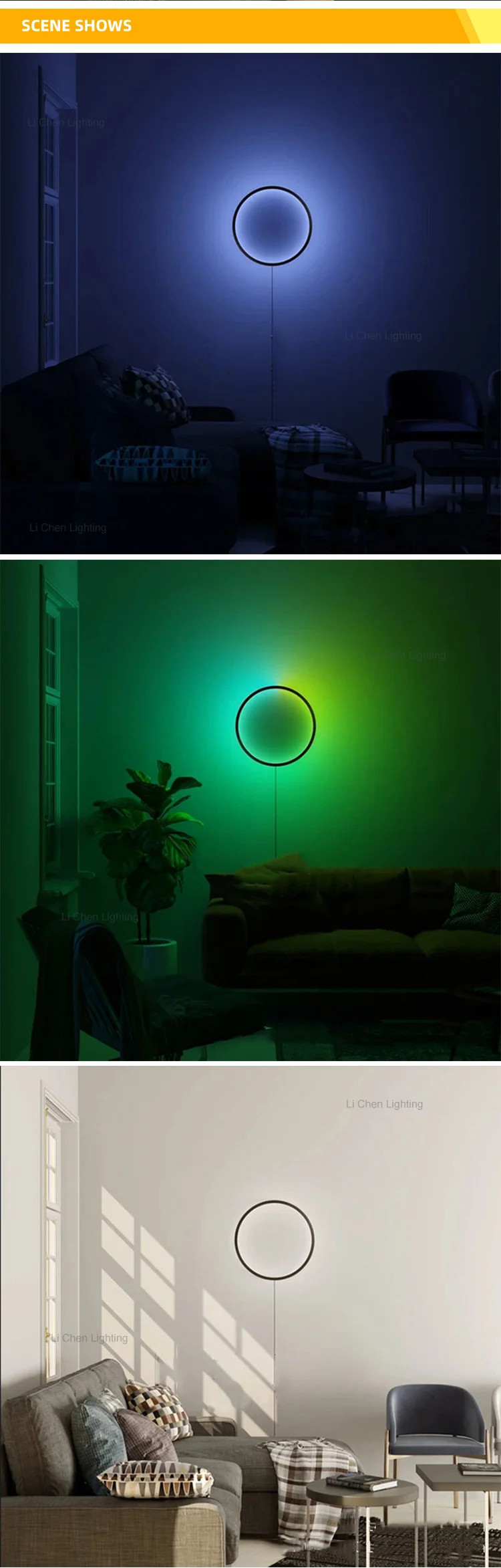 w0050 1 new product indoor decoration for living room metal round modern rgb led wall light-3