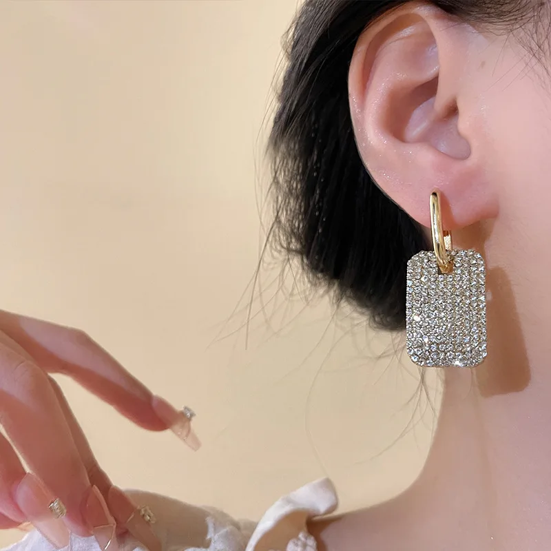 18k gold plated sparkle exquisite fashion jewelry rhinestone big geometry earrings wholesale