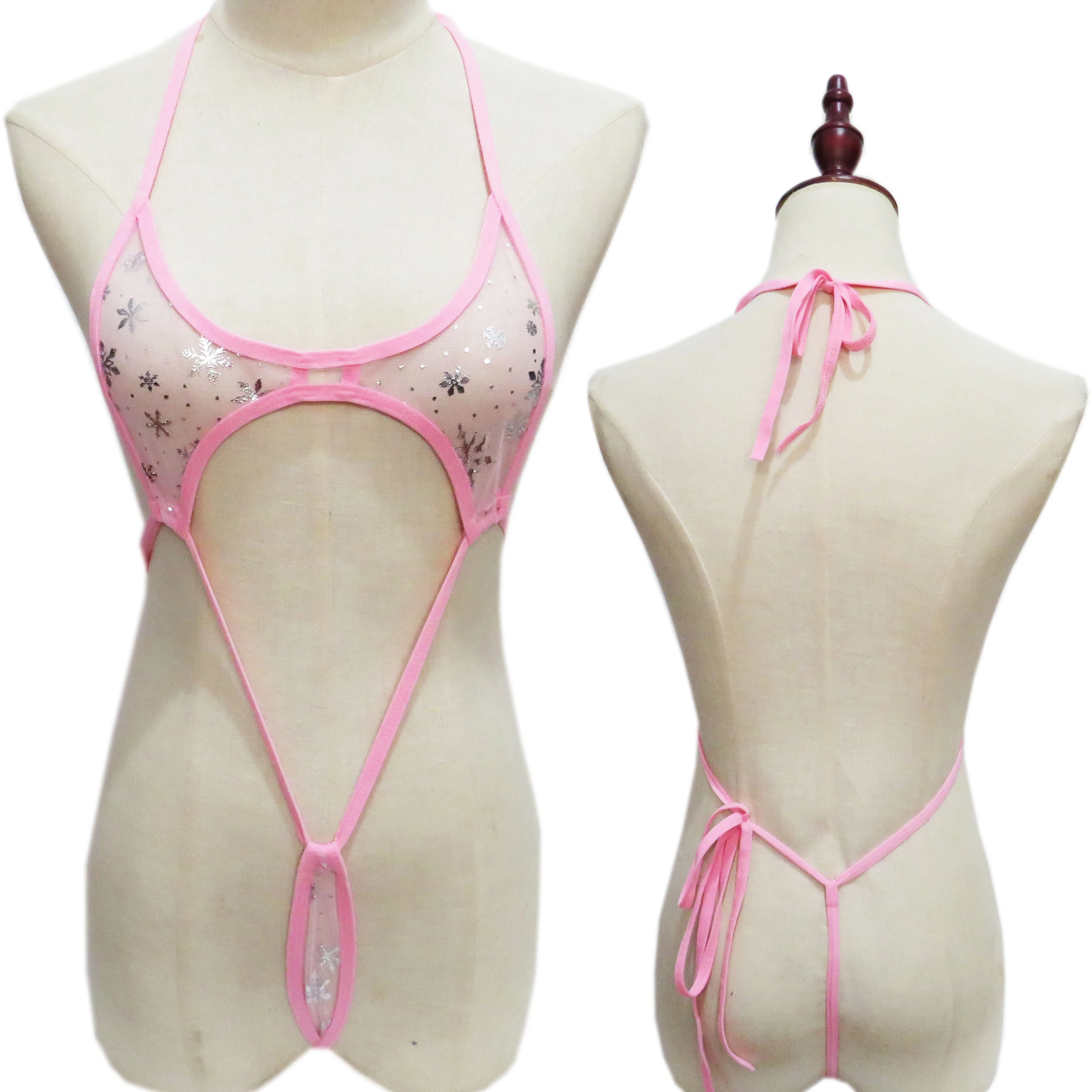 Sexy Lingerie Piece Halter Neck Bikini Set Mini Bikini Open Micro Bra