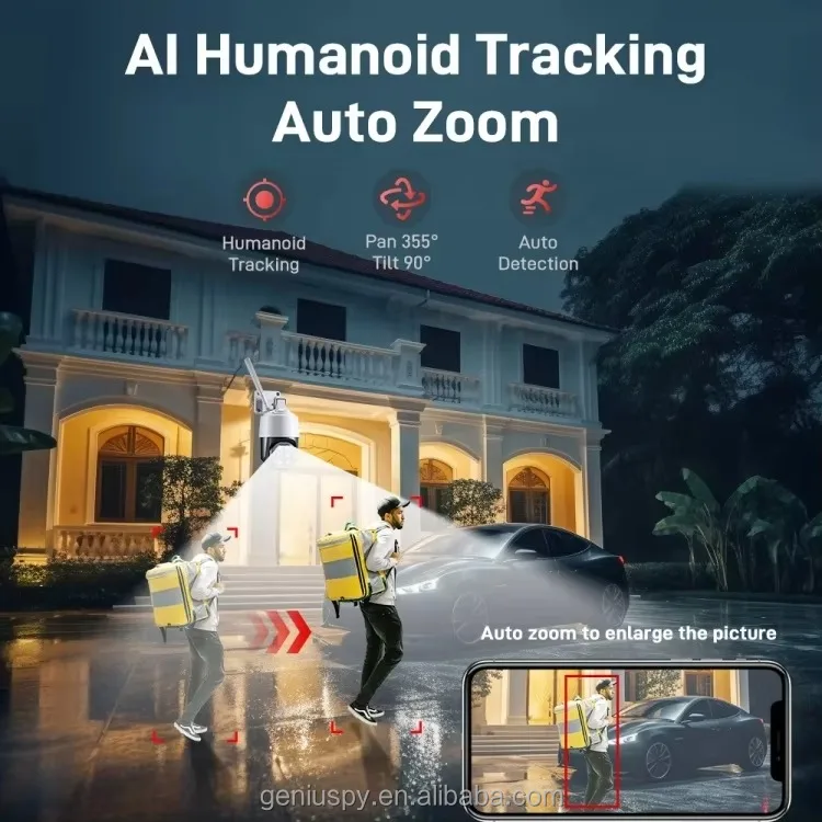 4K 8MP 5mp Outdoor Dual Lens 10x Zoom Surveillance Cctv Wifi 4G Lte IP Security Cam Network Ptz Dome Camera Night Vision TF Card