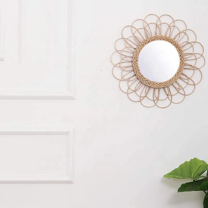 Decorative wall mirror makeup wall hanging mirror pendant woven rattan mirror