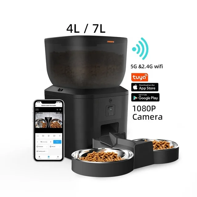 New Arrival 4 L  WiFi Automatic Cat Dispenser  Camera Double stainless steel  Bowl  Cat Dog Bowl Smart pet Feeder