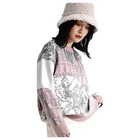 Long Sleeve Chinese Drama Facial Makeup Jacquard Female Casual Long Sleeve Off-Shoulder Pullover Sweater For Ladies
