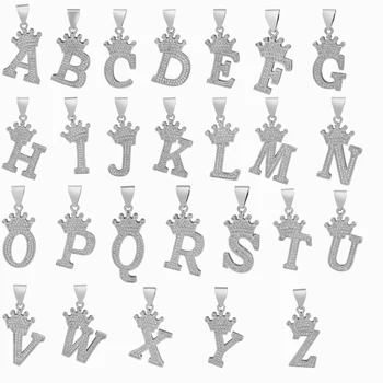 Stainless Steel jewelry Zircon Alphabet Pendant Hiphop Women Men Crown Hip Hop Gold Chain Necklace Initial Letter pendant