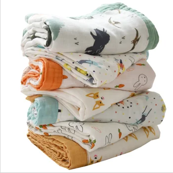 High Density Custom Print Design Bamboo Cotton Baby Muslin Swaddle Blanket Wrap
