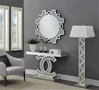 2022 new fashion Mirrored Furniture Console Table with 3D Decorative Wall Mirror