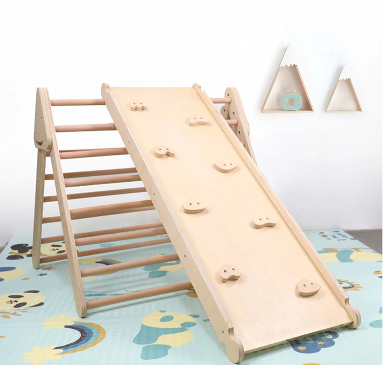 Système de détection de bébé, cadre triangulaire d'éducation précoce, jouet coulissant, entraînement en intérieur, cadre d'escalade pliant en bois pour enfants, détails de jouets