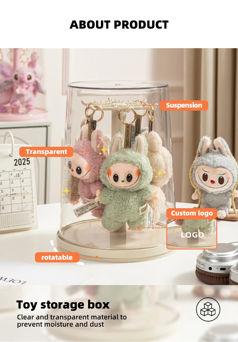 product wanuo fashion toys doll display box dust proof doll organizer rotatable labubu display box-1