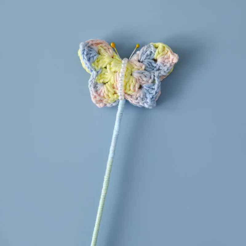 Crocheted wool Yarn handmade flying butterfly stalk bouquet