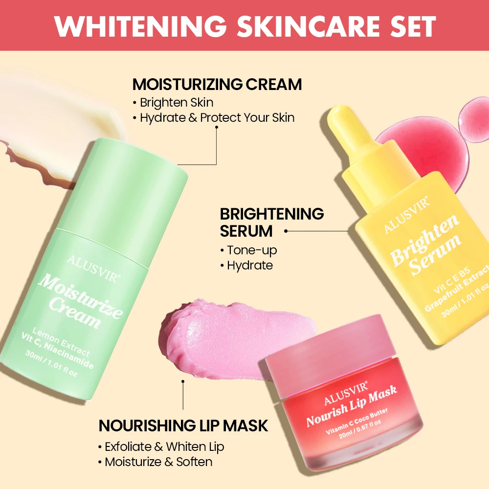 3 In 1 Skin Care Gift Set Private Label Skin Whitening Face Serum Brightening Facial Cream Lip Mask Skincare Set For Black Skin